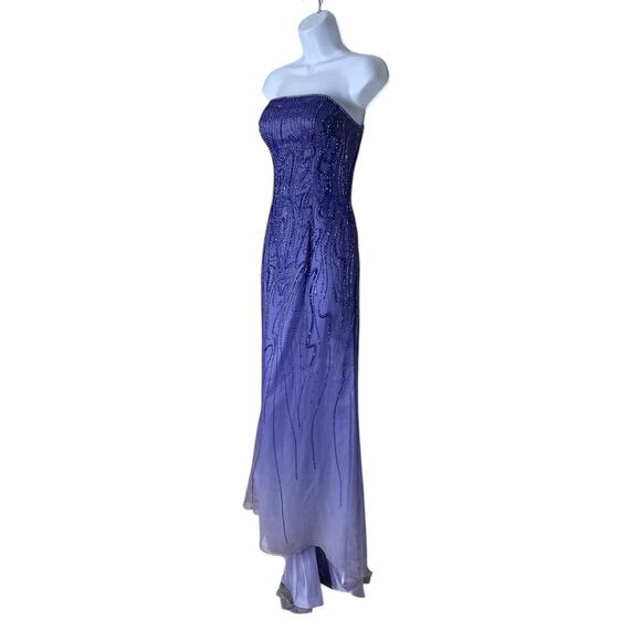 Vintage Alyce Prom Dress 6 Maxi Gown Fairy Y2K Silk Bead Strapless Purple Ombre - Picture 3 of 12